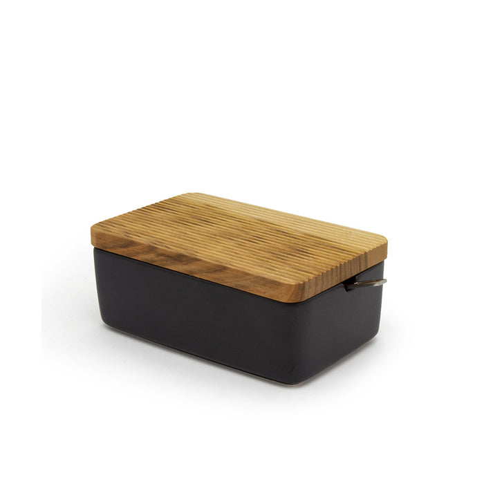 Butter Case with wooden Lid / w s.s butter knife - Noble Black
