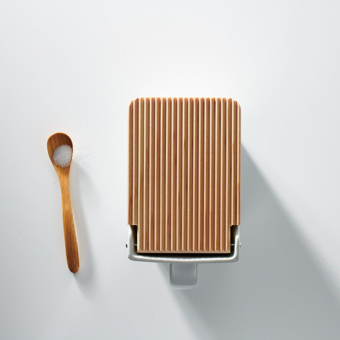 BEE HOUSE Ceramic Salt Box with wooden lid - White