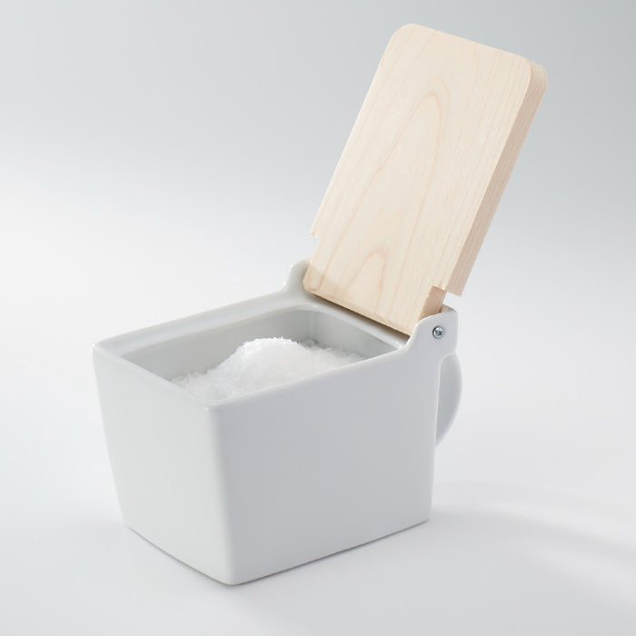 BEE HOUSE Ceramic Salt Box with wooden lid - White