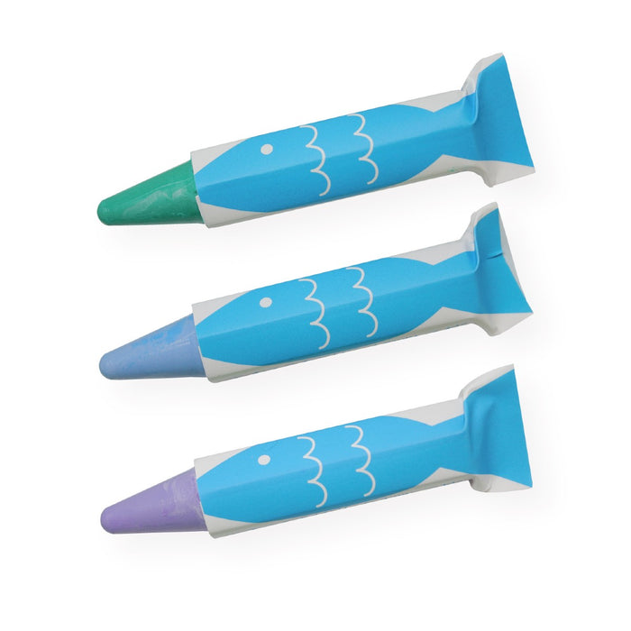 【Rice Wax】Kitpas Bath Crayons 3 colors - Fish (Purple, Blue, Green)