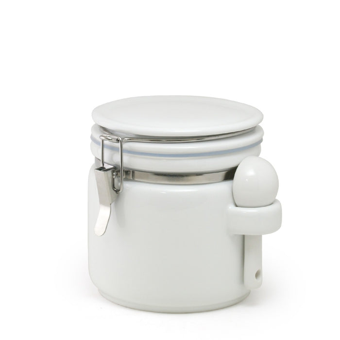 Round canister with ceramic spoon 34 oz (1000cc) - White
