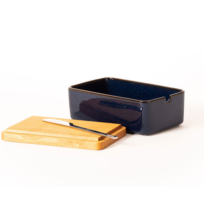 Butter Case with wooden Lid / w s.s butter knife - Jenas Blue