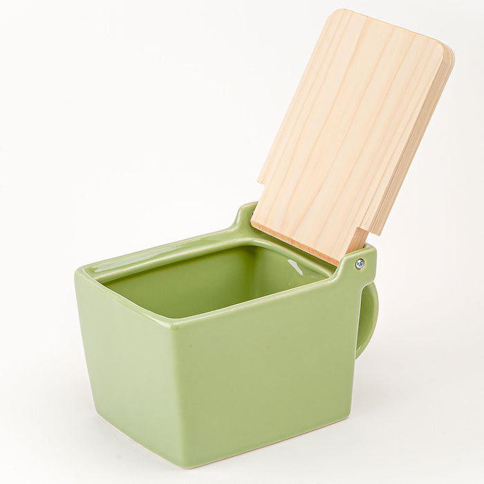 BEE HOUSE Ceramic Salt Box with wooden lid - Artichoke