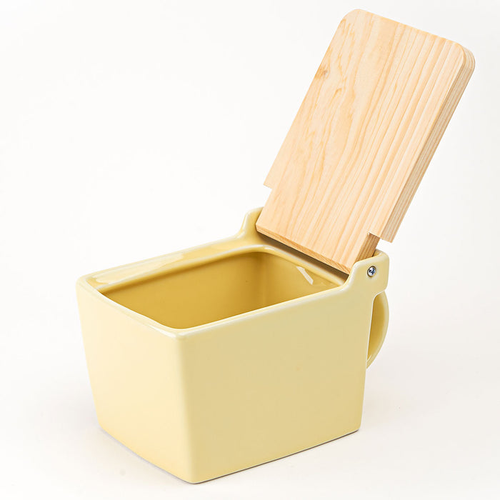 BEE HOUSE Ceramic Salt Box with wooden lid - Banana