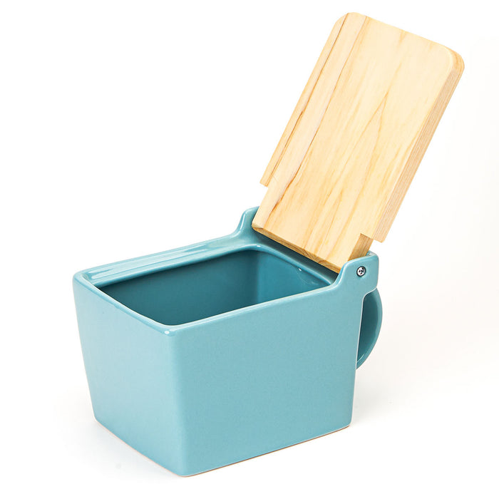 BEE HOUSE Ceramic Salt Box with wooden lid - Ice Blue