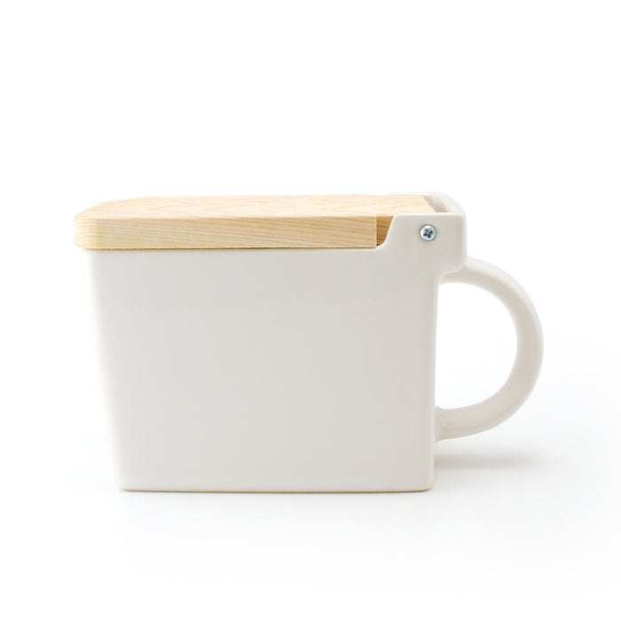 BEE HOUSE Ceramic Salt Box with wooden lid - White
