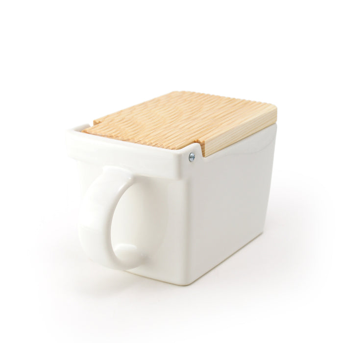 BEE HOUSE Ceramic Salt Box with wooden lid - White