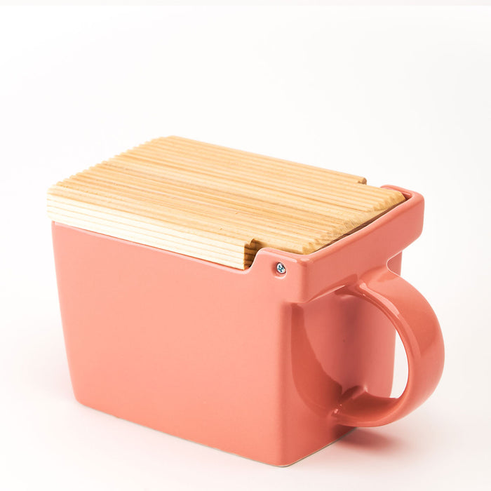 BEE HOUSE Ceramic Salt Box with wooden lid - Coral Pink