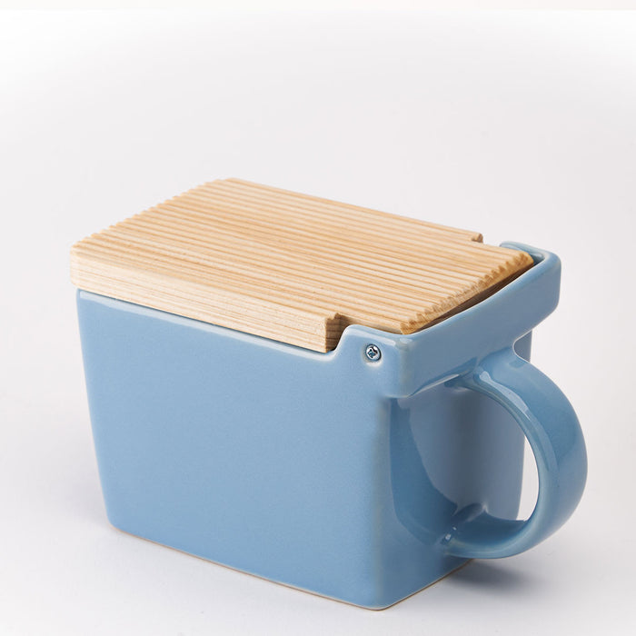 BEE HOUSE Ceramic Salt Box with wooden lid - Ocean Blue
