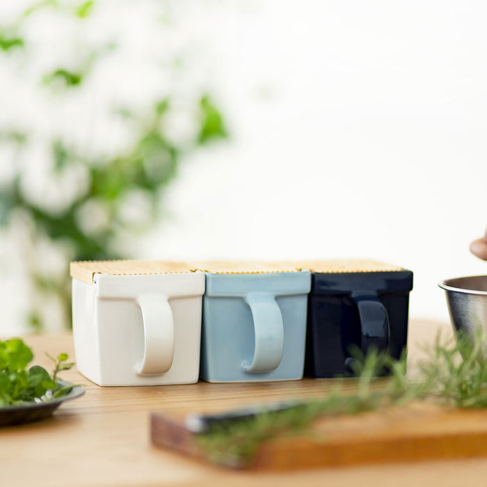 BEE HOUSE Ceramic Salt Box with wooden lid - Ocean Blue