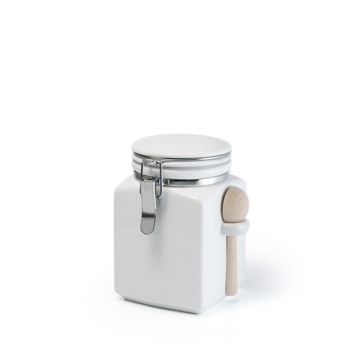 Square canister with wooden spoon 13.5 oz (400cc) - White
