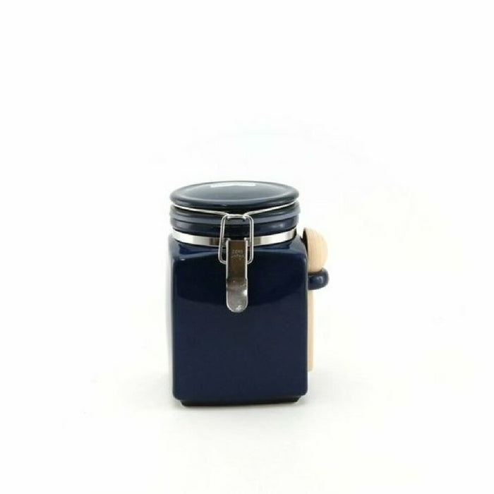 Square canister with wooden spoon 13.5 oz (400cc) - Jeans Blue