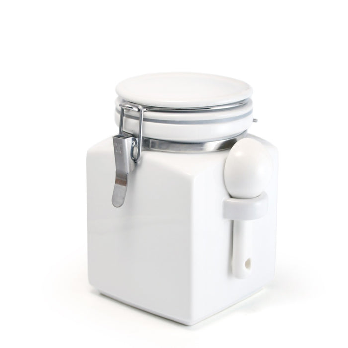 Square canister with ceramic spoon 30.5 oz (900cc) - White