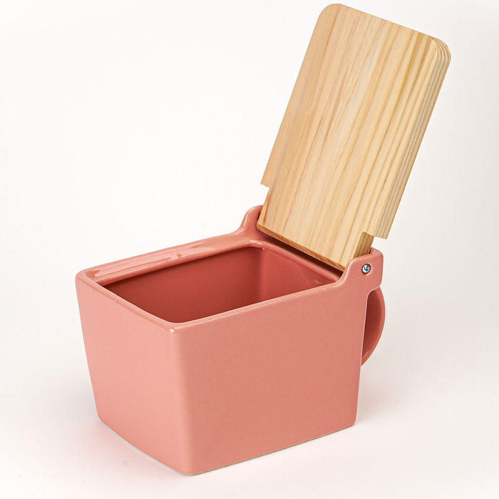 BEE HOUSE Ceramic Salt Box with wooden lid - Coral Pink