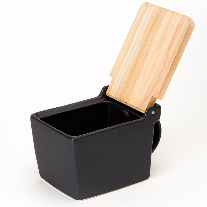 BEE HOUSE Ceramic Salt Box with wooden lid - Noble Black