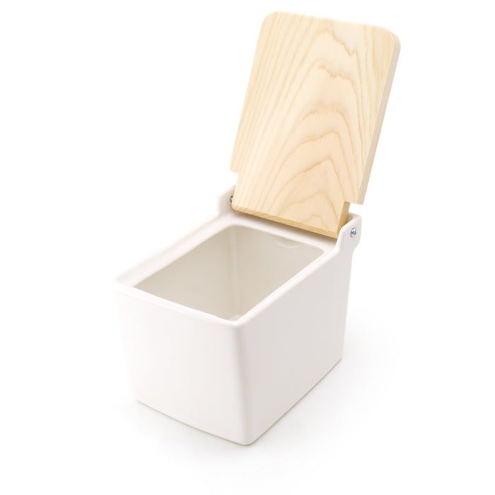 BEE HOUSE Ceramic Salt Box with wooden lid - White