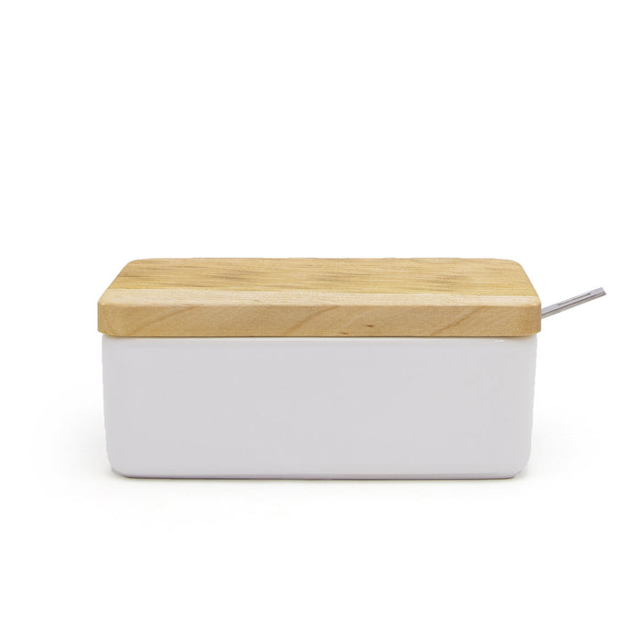 Butter Case with wooden Lid / w s.s butter knife - White