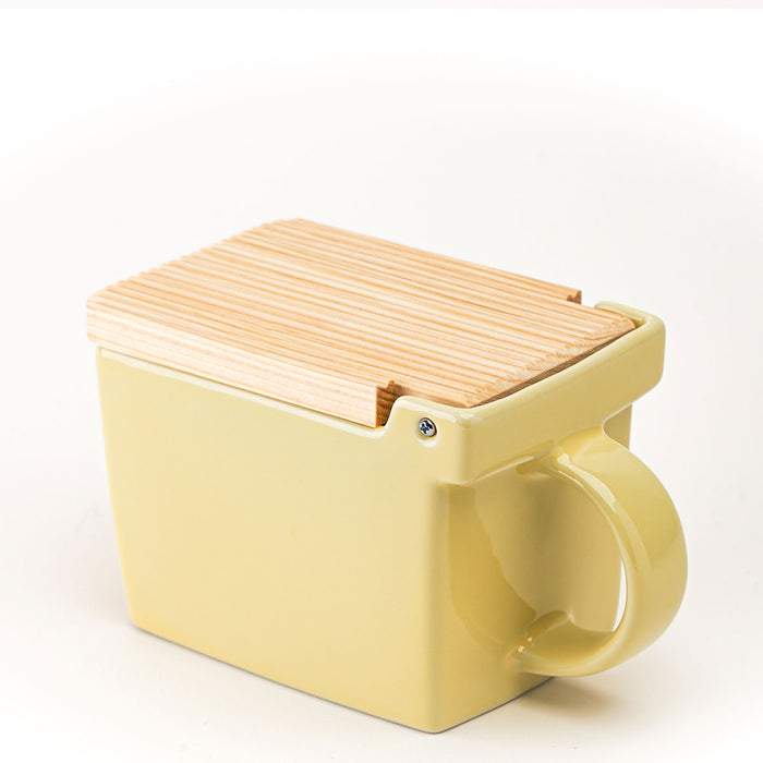 BEE HOUSE Ceramic Salt Box with wooden lid - Banana