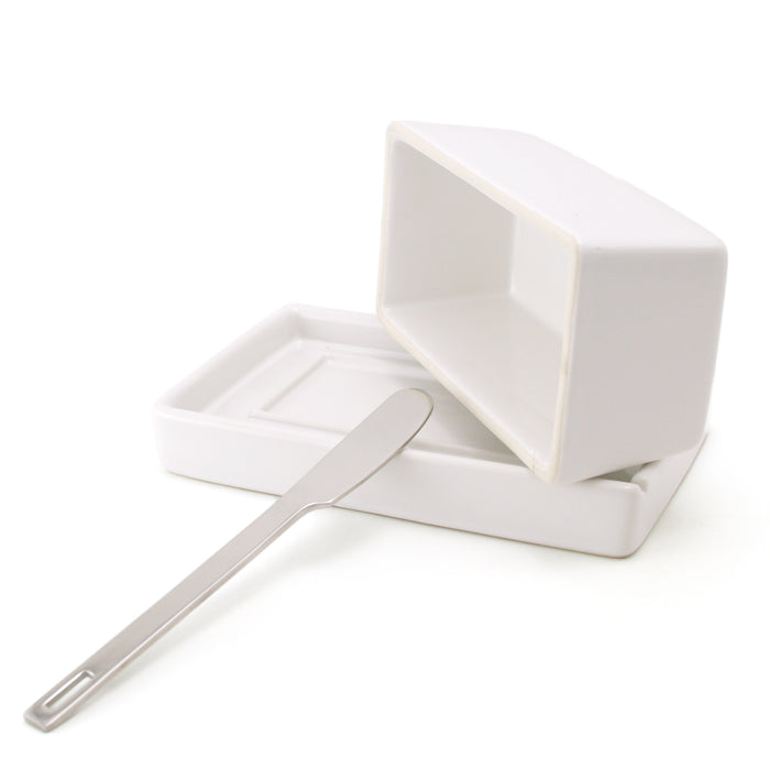 BEE HOUSE Butter Dish with s.s.butter knife - White
